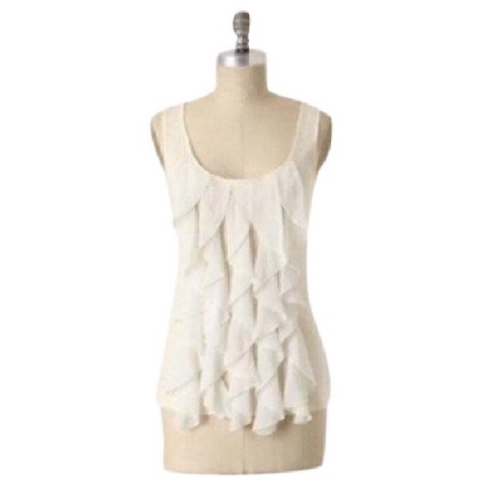 Deletta Cream Ruffle Chiffon Tank Top Small Anthropologie